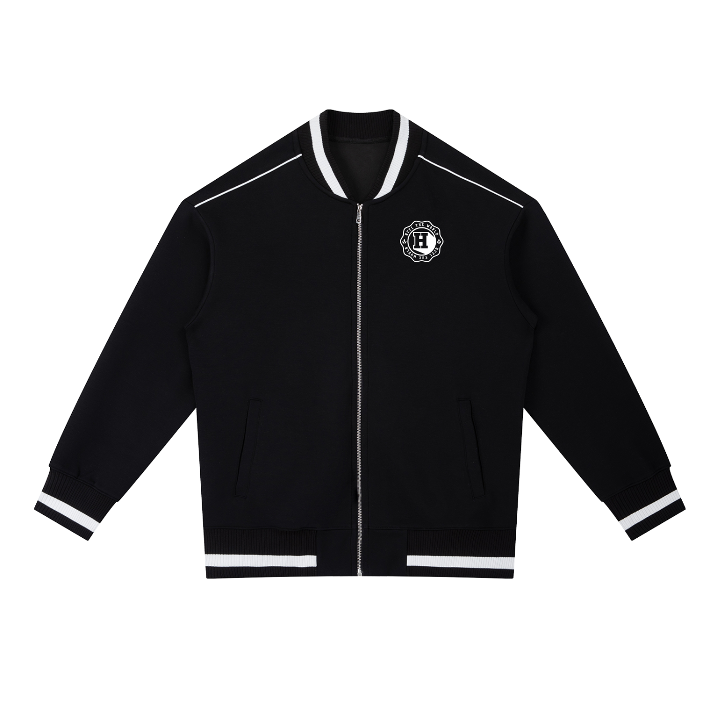 Contrast Piping Zip Bomber Jacket