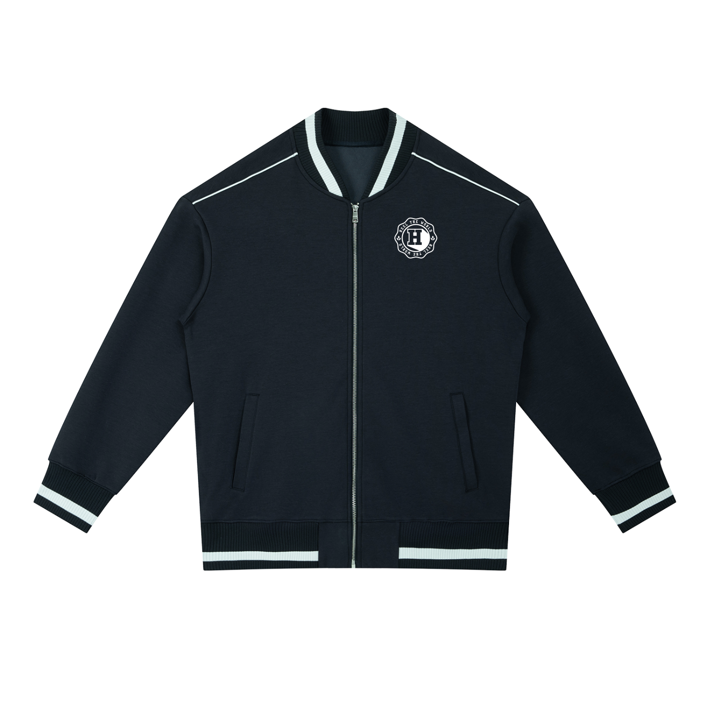 Contrast Piping Zip Bomber Jacket