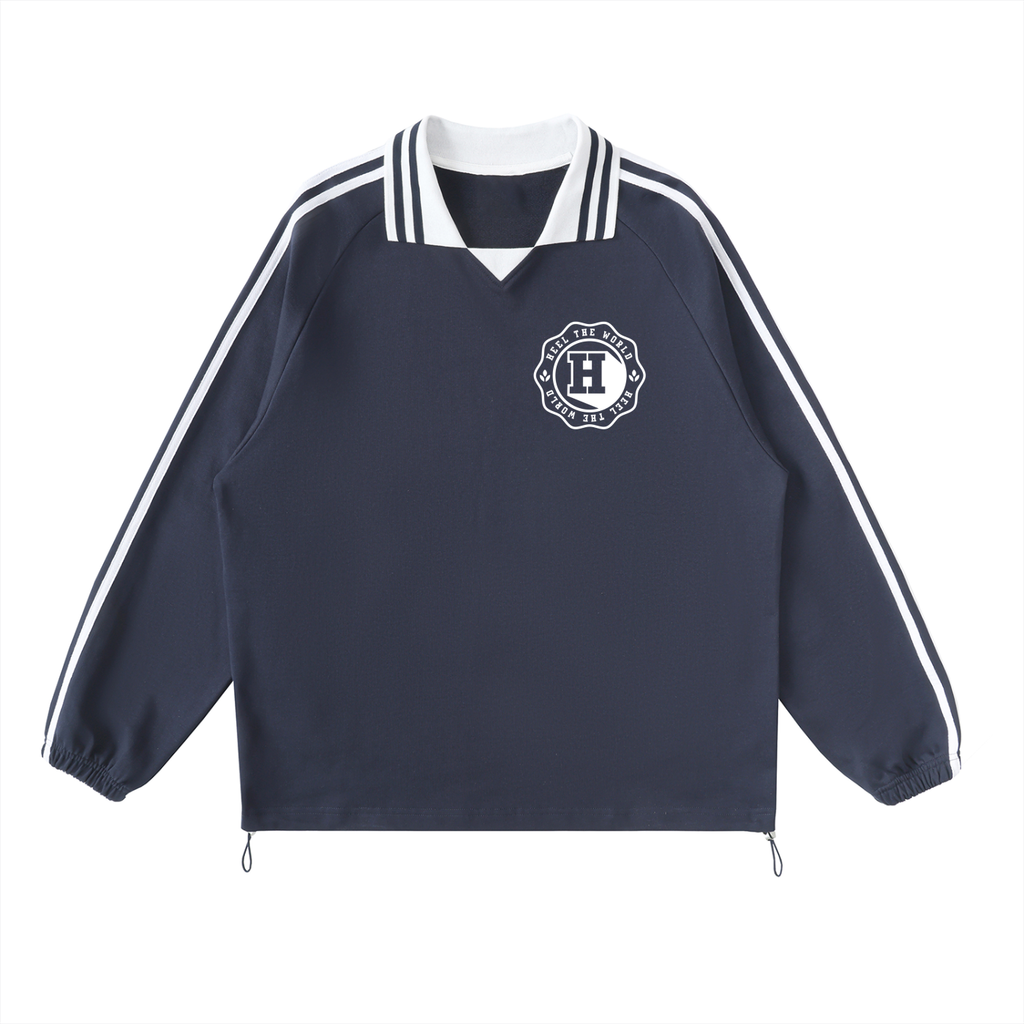 Contrast Striped Lapel Collar Sweatshirt