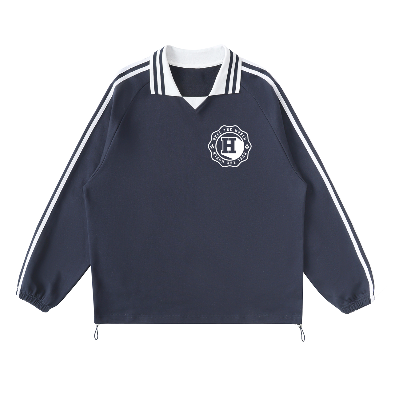 Contrast Striped Lapel Collar Sweatshirt