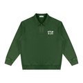 A dark green long-sleeve quarter-zip pullover sweatshirt with a white embroidered graphic reading 'STYLIN IS LIFE' on the left chest, displayed flat against a solid white background.