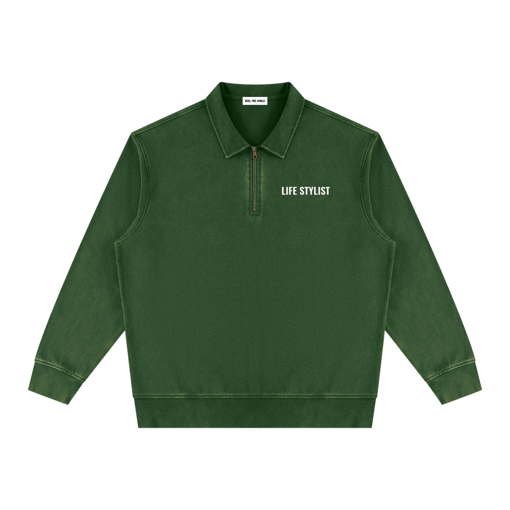 Ugo Mozie-  Life Stylist.  Unisex Vintage Wash Quarter-Zip Sweatshirt