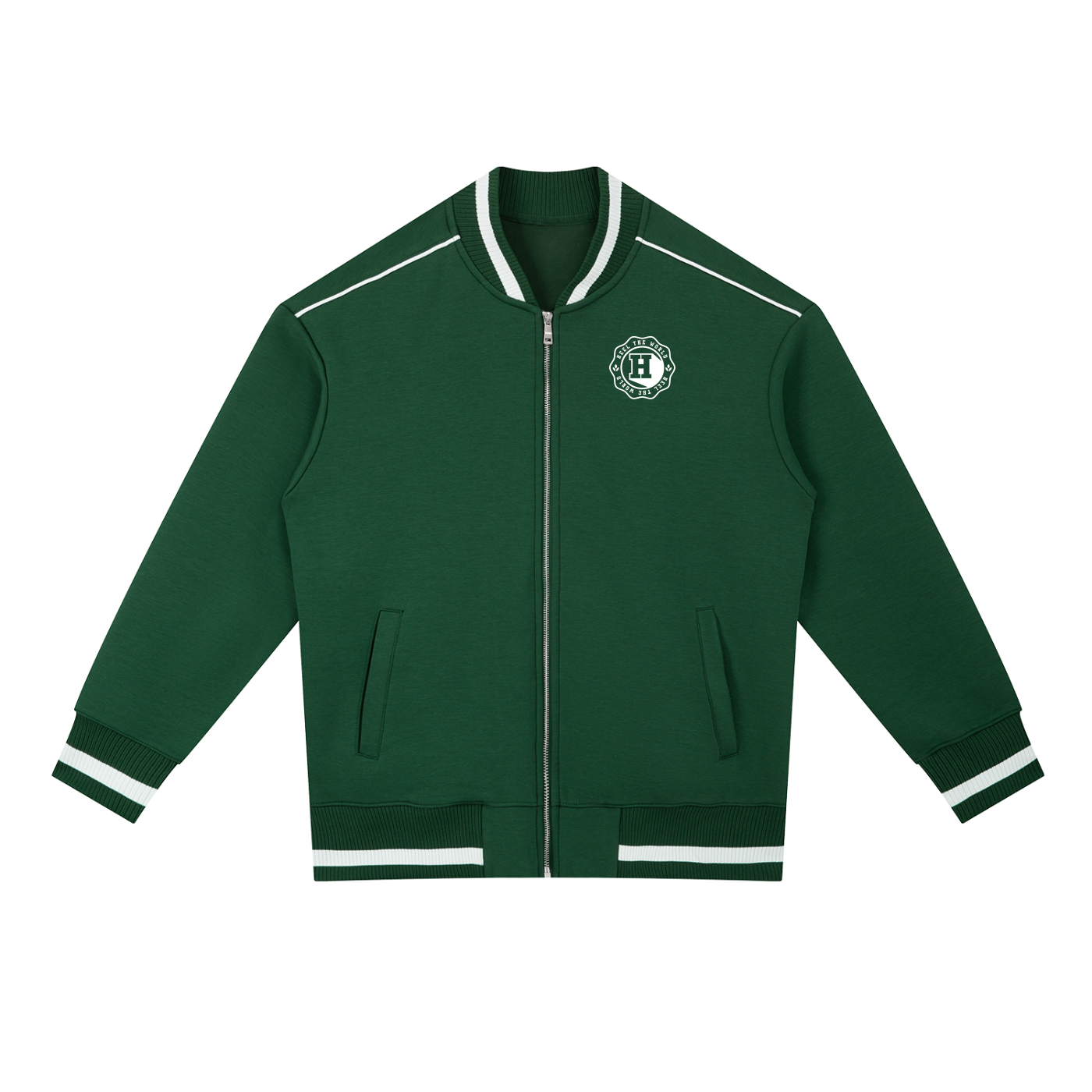 Contrast Piping Zip Bomber Jacket