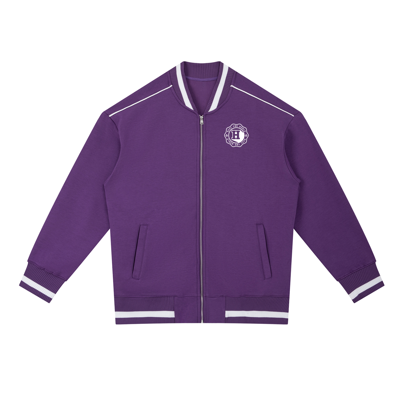 Contrast Piping Zip Bomber Jacket