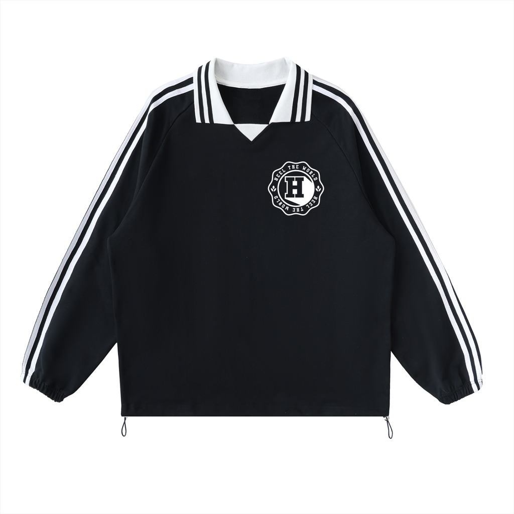 Contrast Striped Lapel Collar Sweatshirt