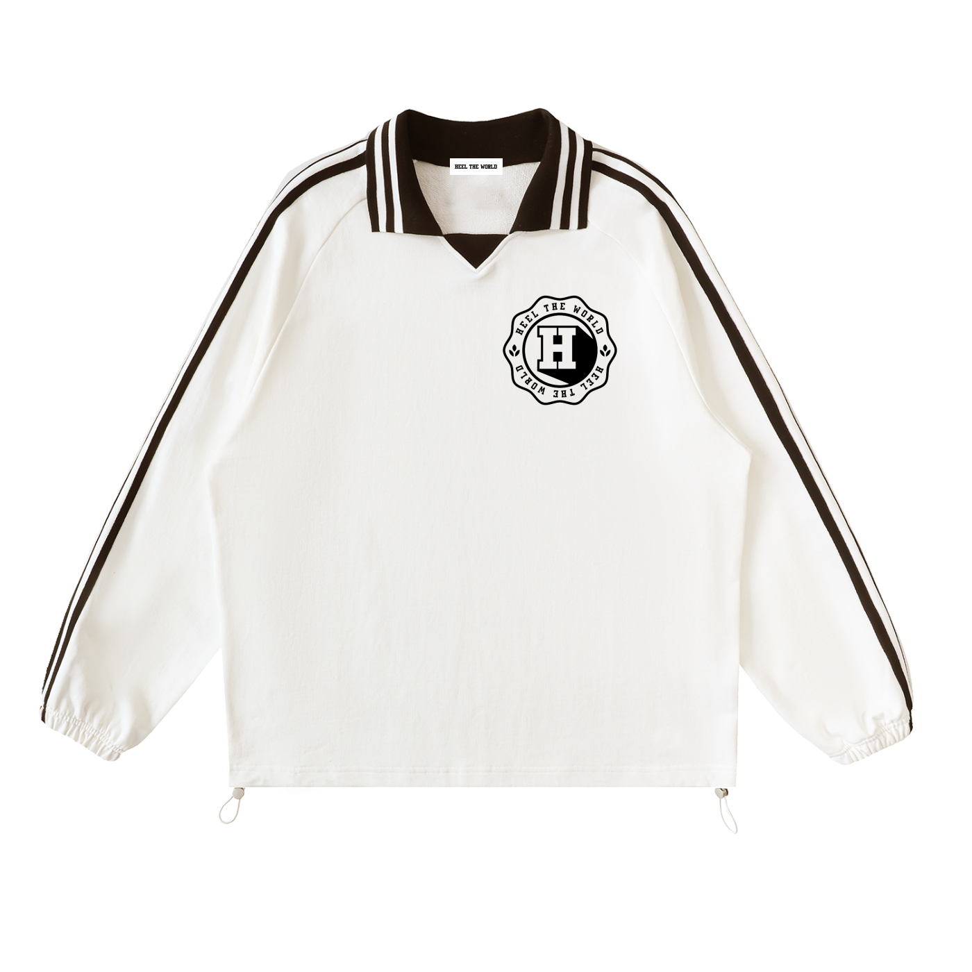 Contrast Striped Lapel Collar Sweatshirt
